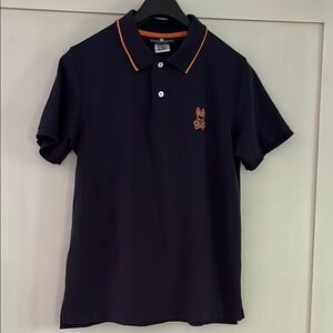 NWOT Psycho Bunny of New York 100% pima cotton navy polo with orange contrast